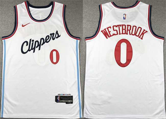 Men%27s Los Angeles Clippers #0 Russell Westbrook White Stitched Jersey